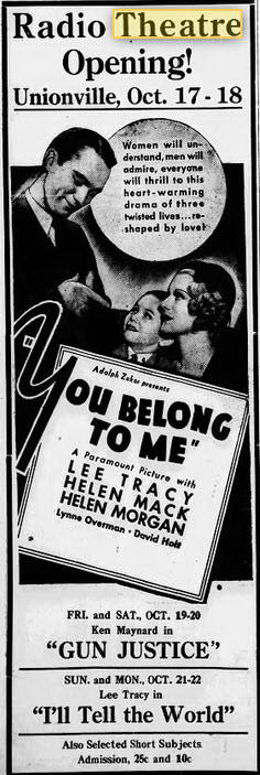 Radio Theater - OCT 12 1934 OPENING AD